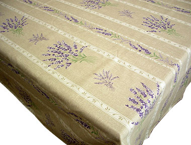 French coated tablecloth, linear (Lavender 2007. natural)